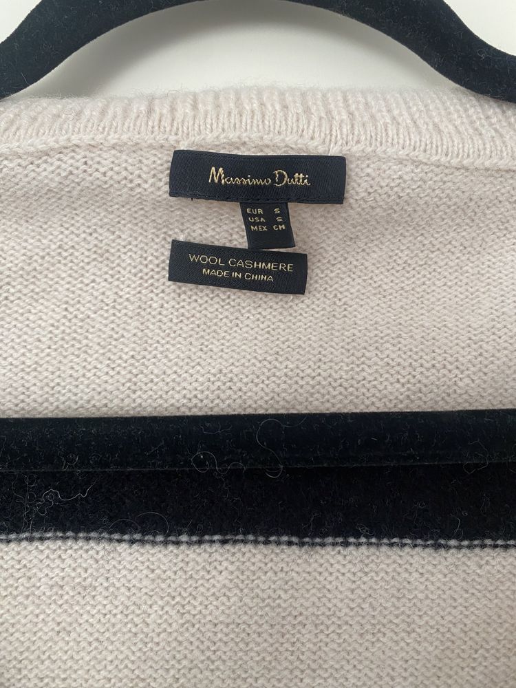 Sweter massimo dutti w paski czarno bezowy welna i kaszmir