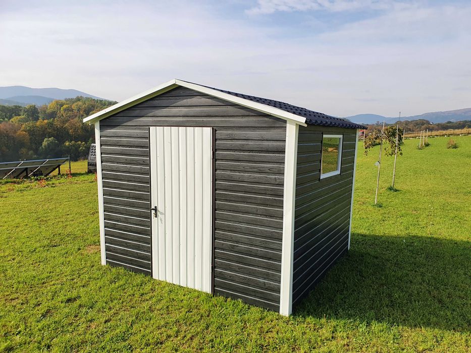 Metalowy domek ogrodowy, altanka 3x3 - kolor antracyt drewnopodobny