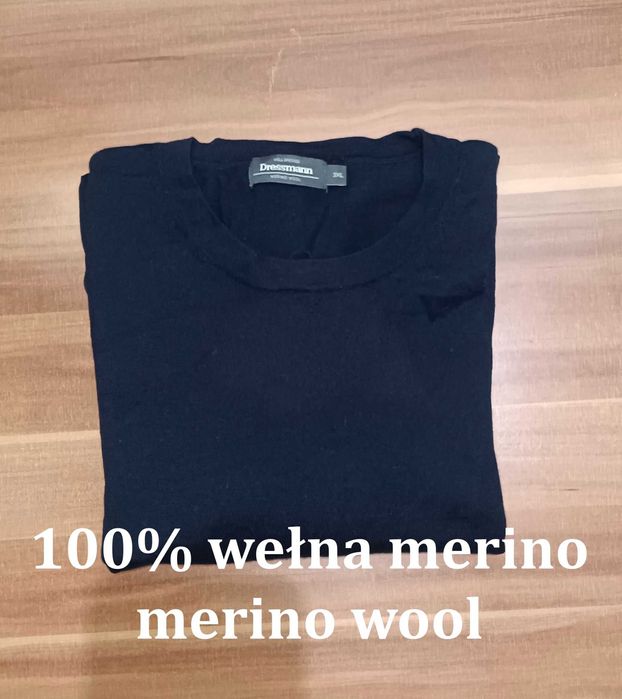 Sweter męski z wełny z merynosa Merino Wool XXXL granatowy