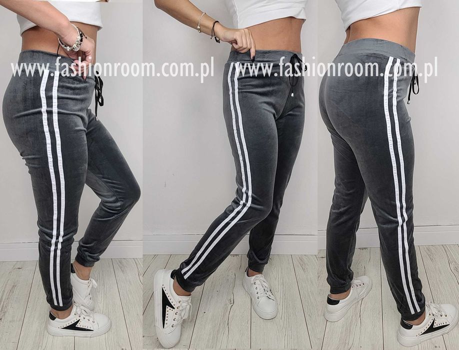 NOWE welurowe SPODNIE dresowe dresy damskie  szare rozmiar L/XL
