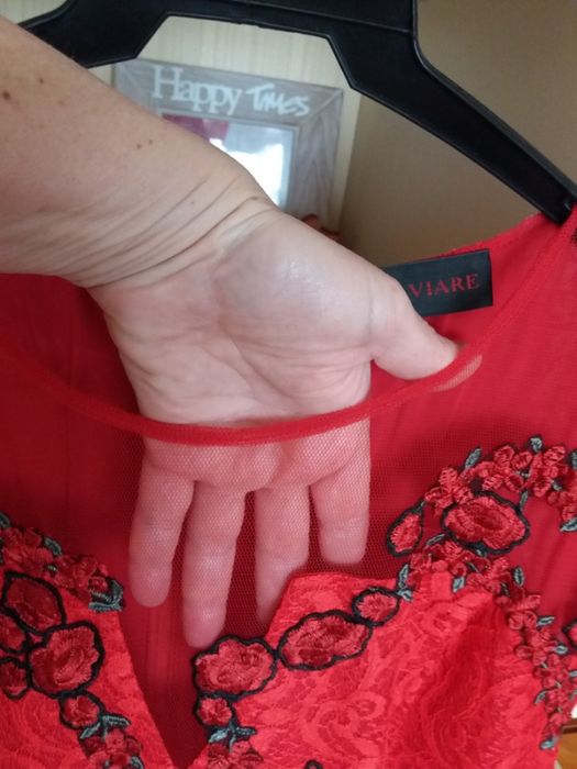 Платье нарядное ( гипюровое с вышивкой, красное). Производство Франц