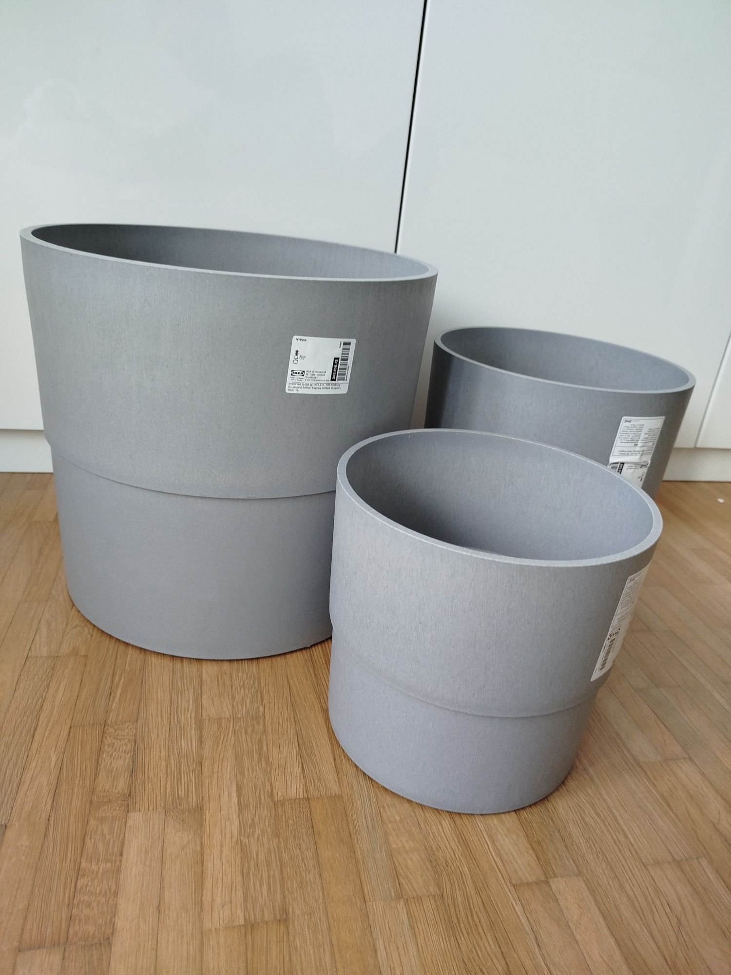 Donica nowiczesna nypon Ikea szary beton plastikowa 32cm, 24cm 19cm