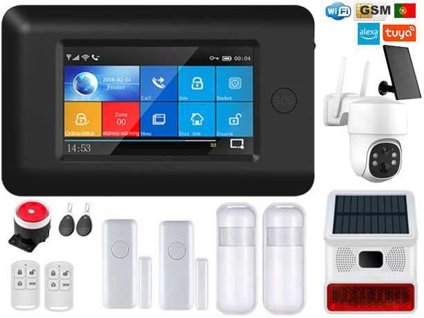 Alarme Tuya sem Fios GSM/WiFi + Câmara Segurança Solar 4G (NOVO)