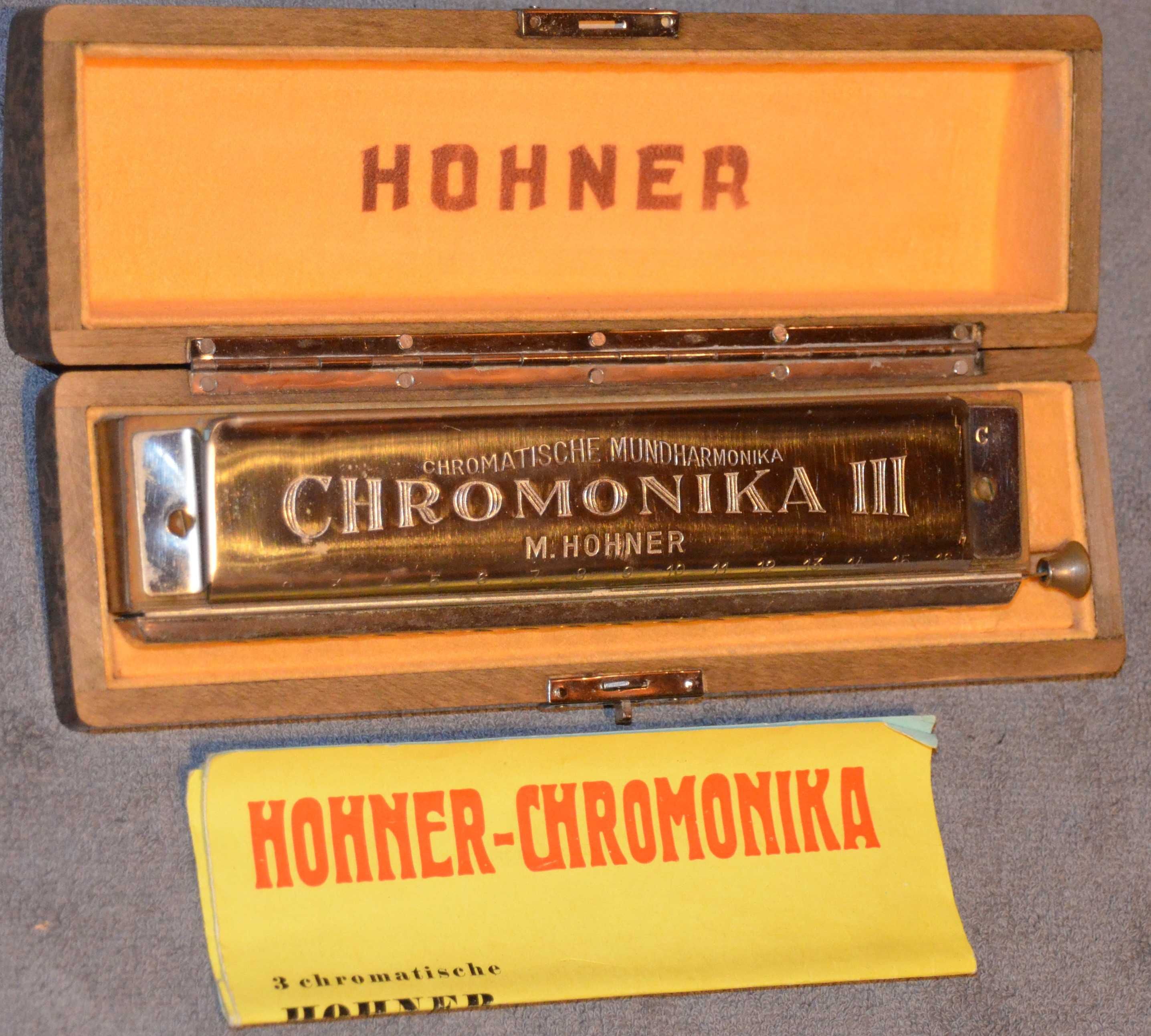 Harmonijka ustna Hohner Chromonika III z Registrem zabytkowa komplet