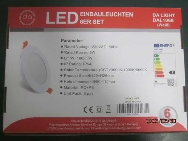 Reflektor LED do zabudowy,230 V,płaski,9W,6 sztuk do zabudowy, biały