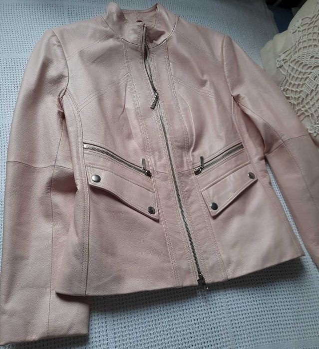 Skóra naturalna pudrowy róż TCM skórzana kurtka suwaki ze skóry S/M