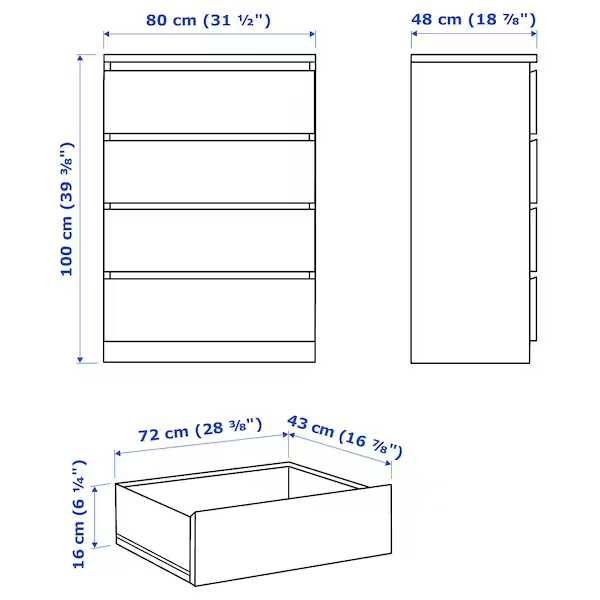 ikea MALM Komoda 4 szuflady biała 80x100 Nowa w kartonach
