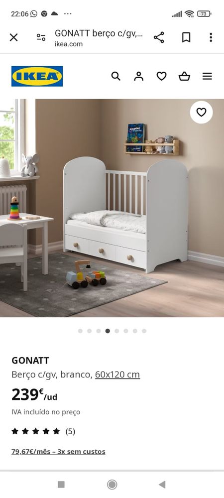 berço cama ikea - colchao incluido gonatt