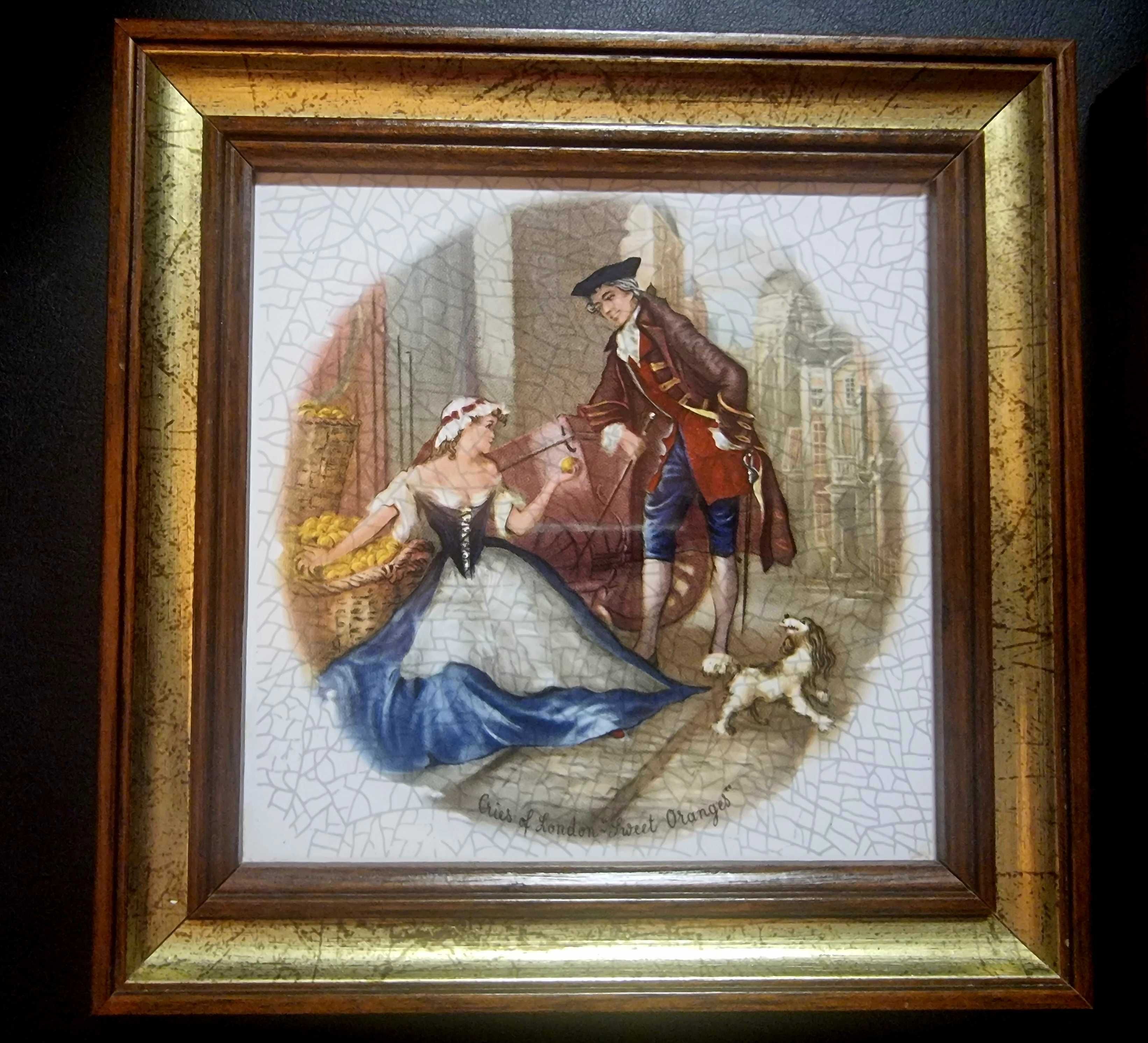 4 azulejos impressos e emoldurados com motivos da vida no mercado