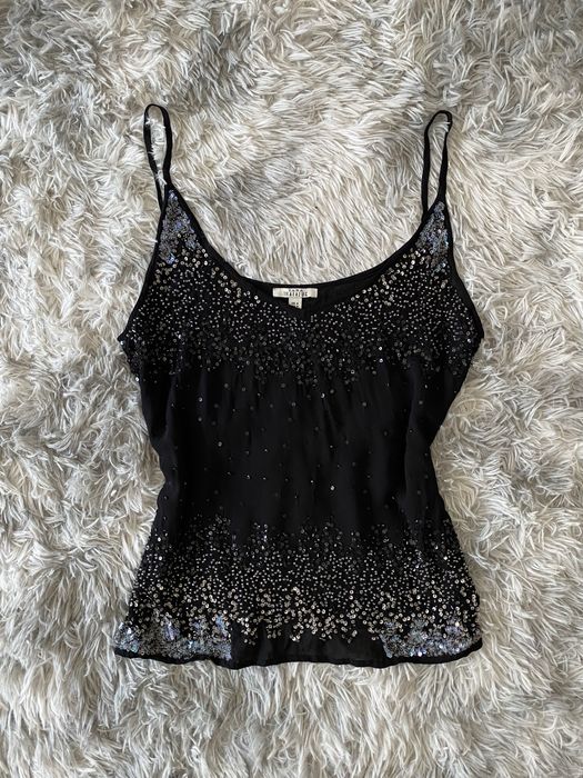 Czarny transparentny top na ramiączka cekiny M 38 L 40 zara mesh