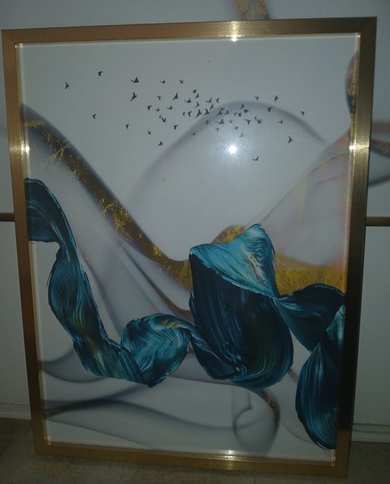 Quadro abstrato 30x40 impressão em tela com moldura dourada