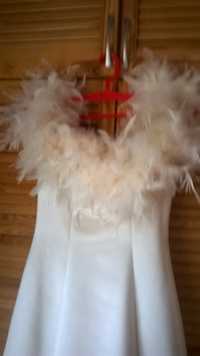 suknia ślubna pióra boa ecry \ łosoś francuska moda