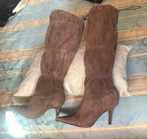Botas senhora de cano e salto alto, camurça castanha marca Zilian