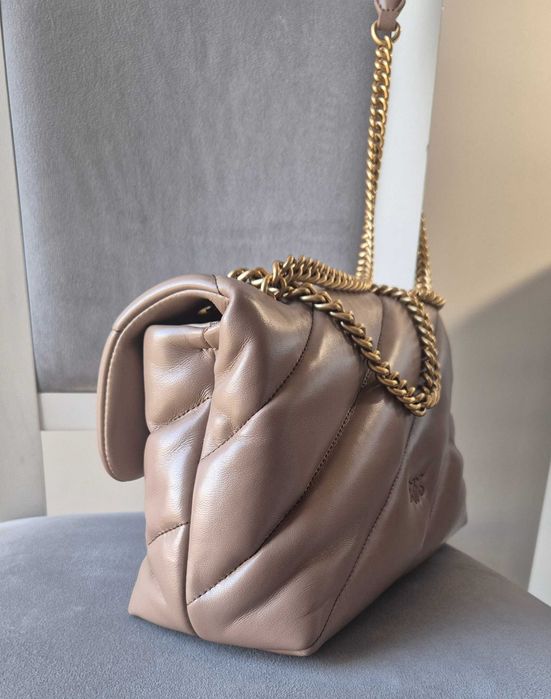 Pinko Love Puff Classic Torba na ramię skóra owcza jasny brąz