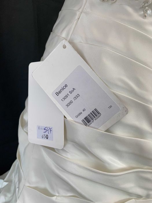 Nowa suknia ślubna z metką Lohrengel 40 L ivory glamour linia a satyna