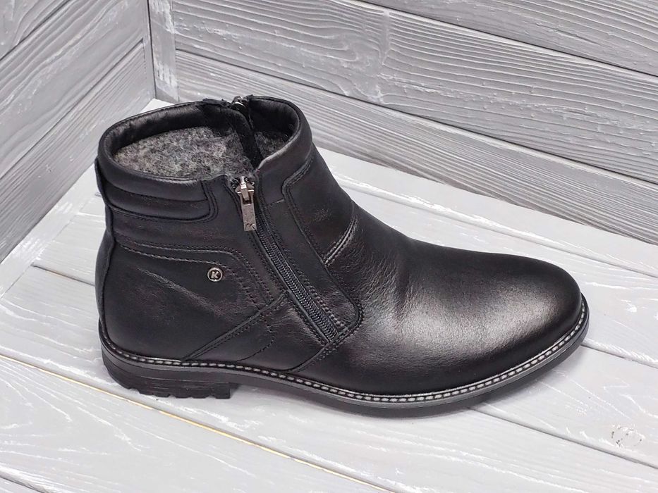 Кожаные мужские черные зимние сапоги на меху / байке TM Karat / Карат!