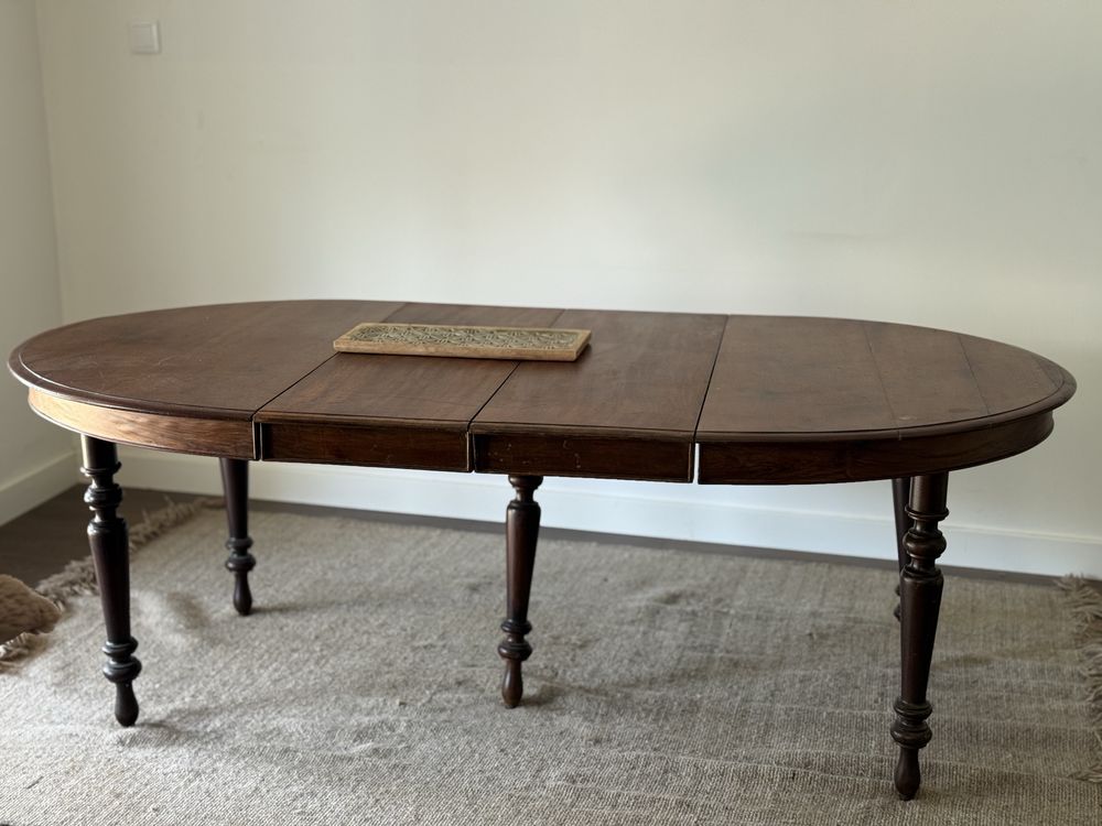 Mesa de jantar em madeira antiga clássica mesidas aberta 2,00x1,00
