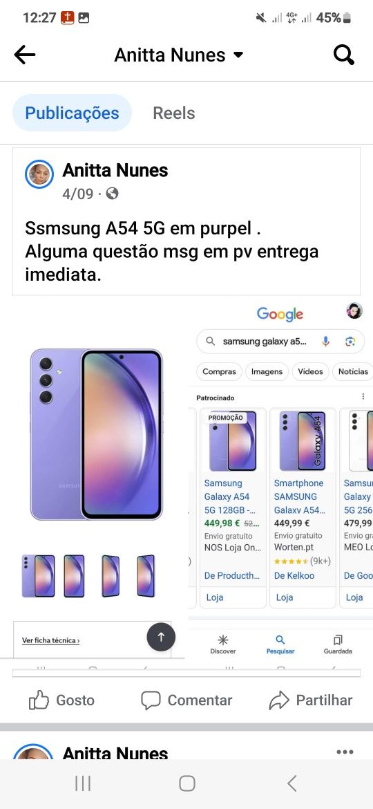 Samsung A54 5g 128. 8 ram