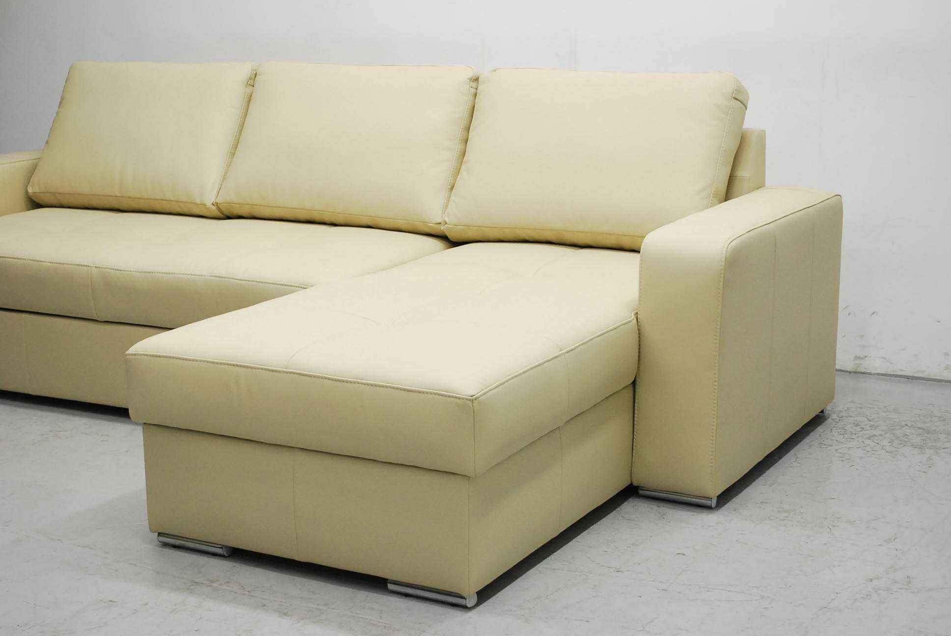 FLO skóra naturalna narożnik funkcja spania pojemnk 1100 beż sofa kana