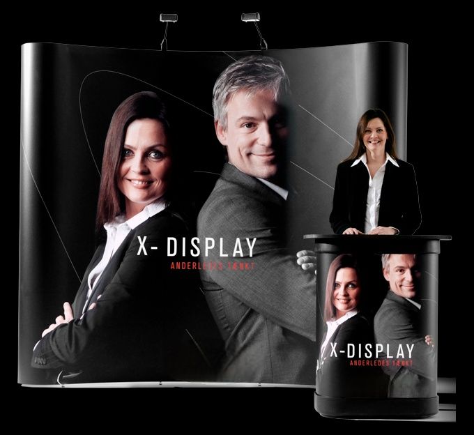 Mobilny system reklamowy X-Display Pop-up - ścianka łukowa i stolik