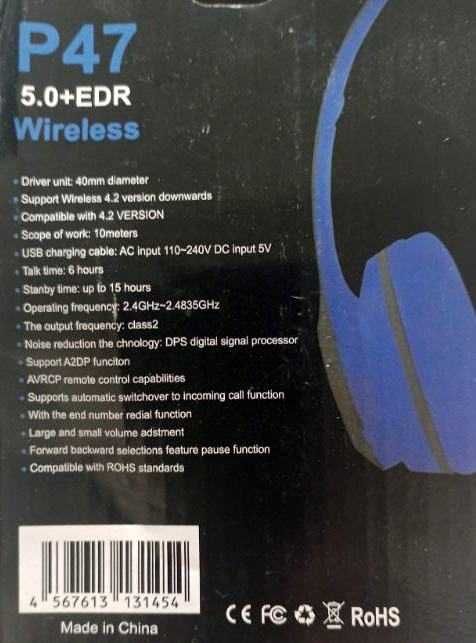 Słuchawki bezprzewodowe P47 Bluetooth.