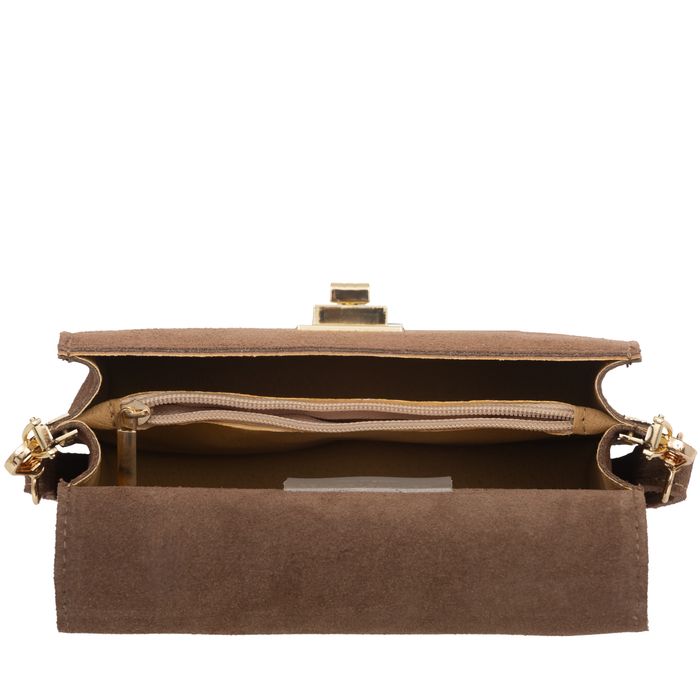 VERA PELLE torebka zamszowa listonoszka z klapą i paskiem V688 taupe