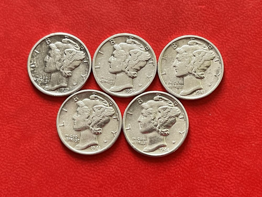 Срібні дайми 10 центів США меркурій 1937-1945 люкс