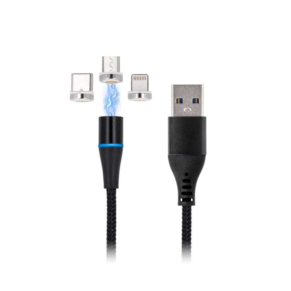 Cabo USB magnético 3-em-1 Lightning + USB-C + micro-USB 1m Fast Charge