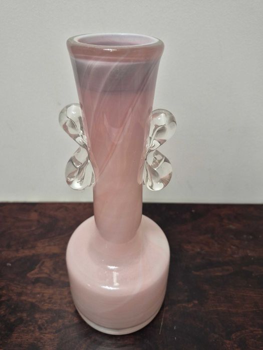 Wazon Oryginał projekt J. Słuczan - Orkusz Szkło PRL Różowy wysoki