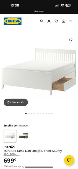 Estrutura cama com arrumacao ikea IDANÄS 160x200 bom estado
