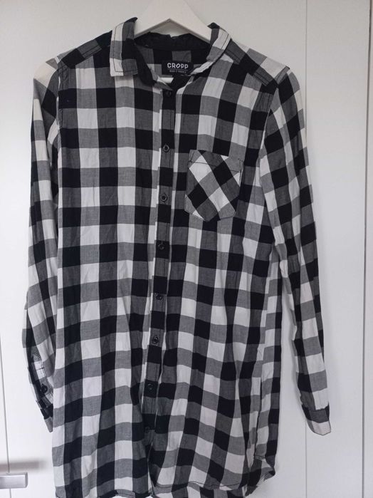 Koszula w kratę długa biało-czarna CROPP
