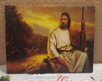 Jezus nad rzeką, obraz religijny na płótnie