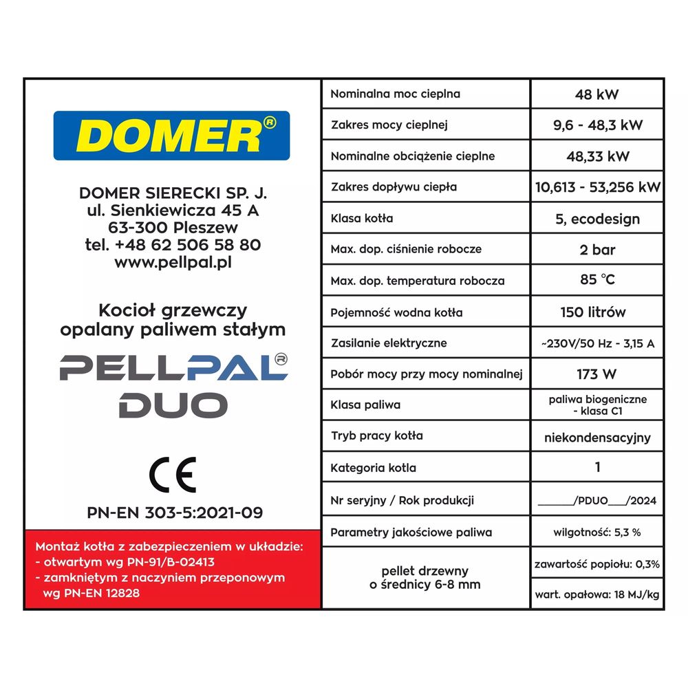 Kocioł na Pellet 48 kW 5 klasa ecodesign A+