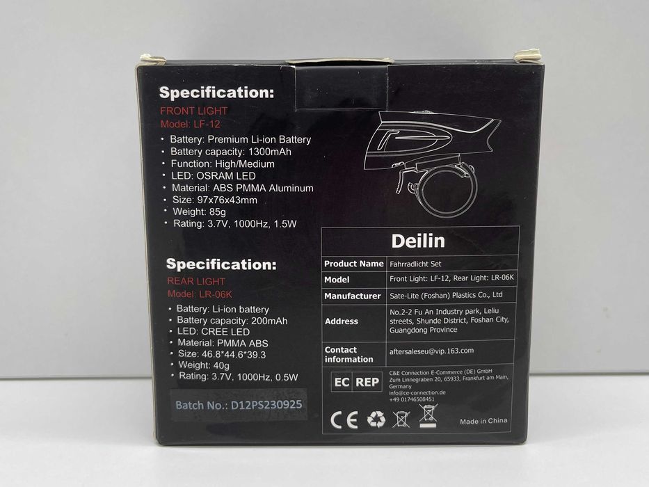 Oświetlenie rowerowe Deilin LED przód tył LF-12/LR-06K srebrne