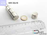 MW 20x18 [N38]  mocny neodymowy magnes walcowy moc