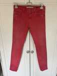 Zara premium jeansy jeans rurki skinny wysoki stan malinowe wycierane