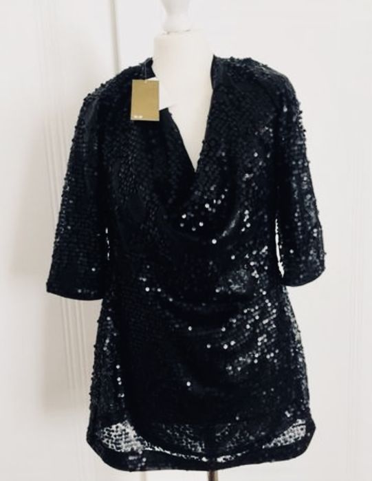 Sukienka w cekiny sylwestrowa czarna H&M 38