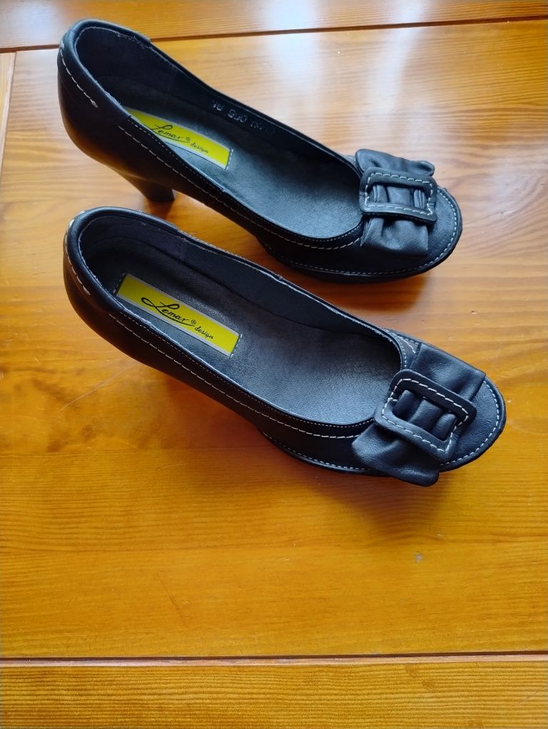 Czarne czółenka pantofle skóra lemar 37 nowe eleganckie buty skórzane