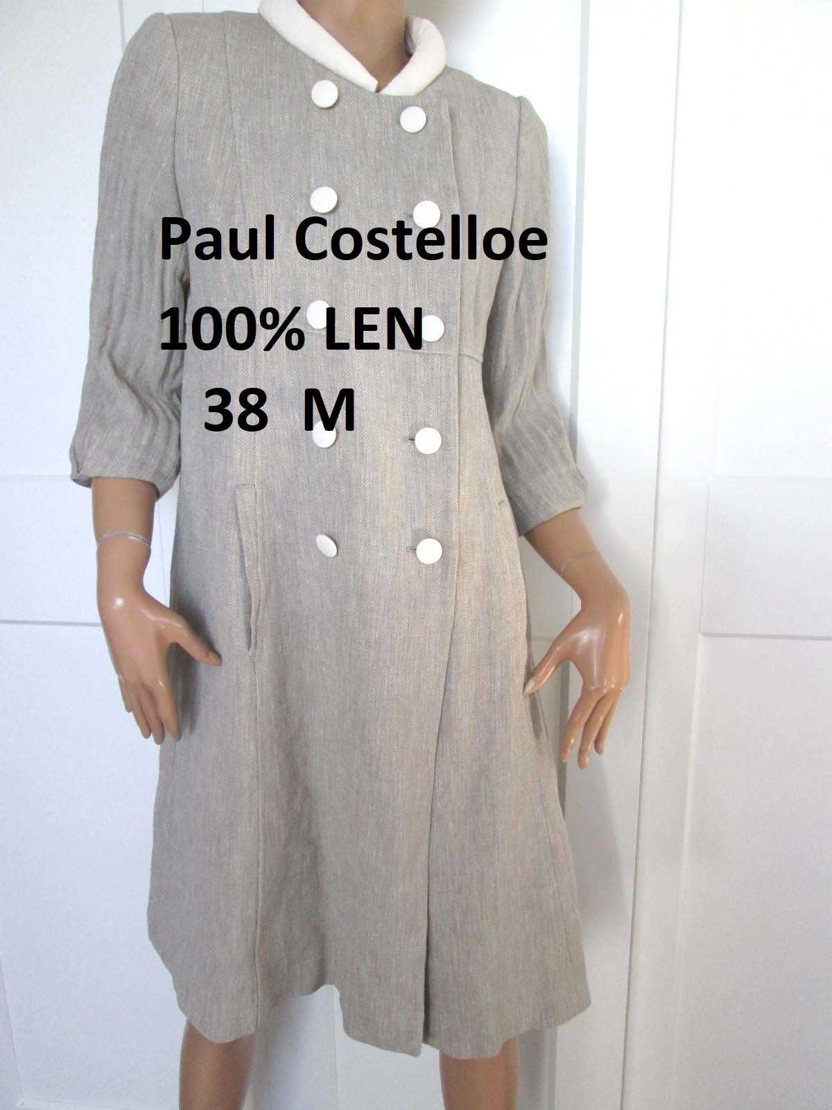 Paul Costelloe lniany wiosenny letni płaszcz vintage 100% len 10 M 38