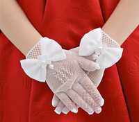 Rękawiczki rękawice na komunię komunijne Komunia białe nowe z kokardką