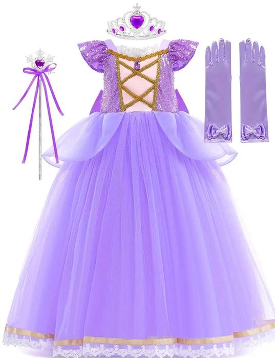 Nowy zestaw! Roszpunka, r. 116/122 + akcesoria! przebranie