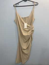 Beżowa/Kremowa sukienka Mango L asymetryczna