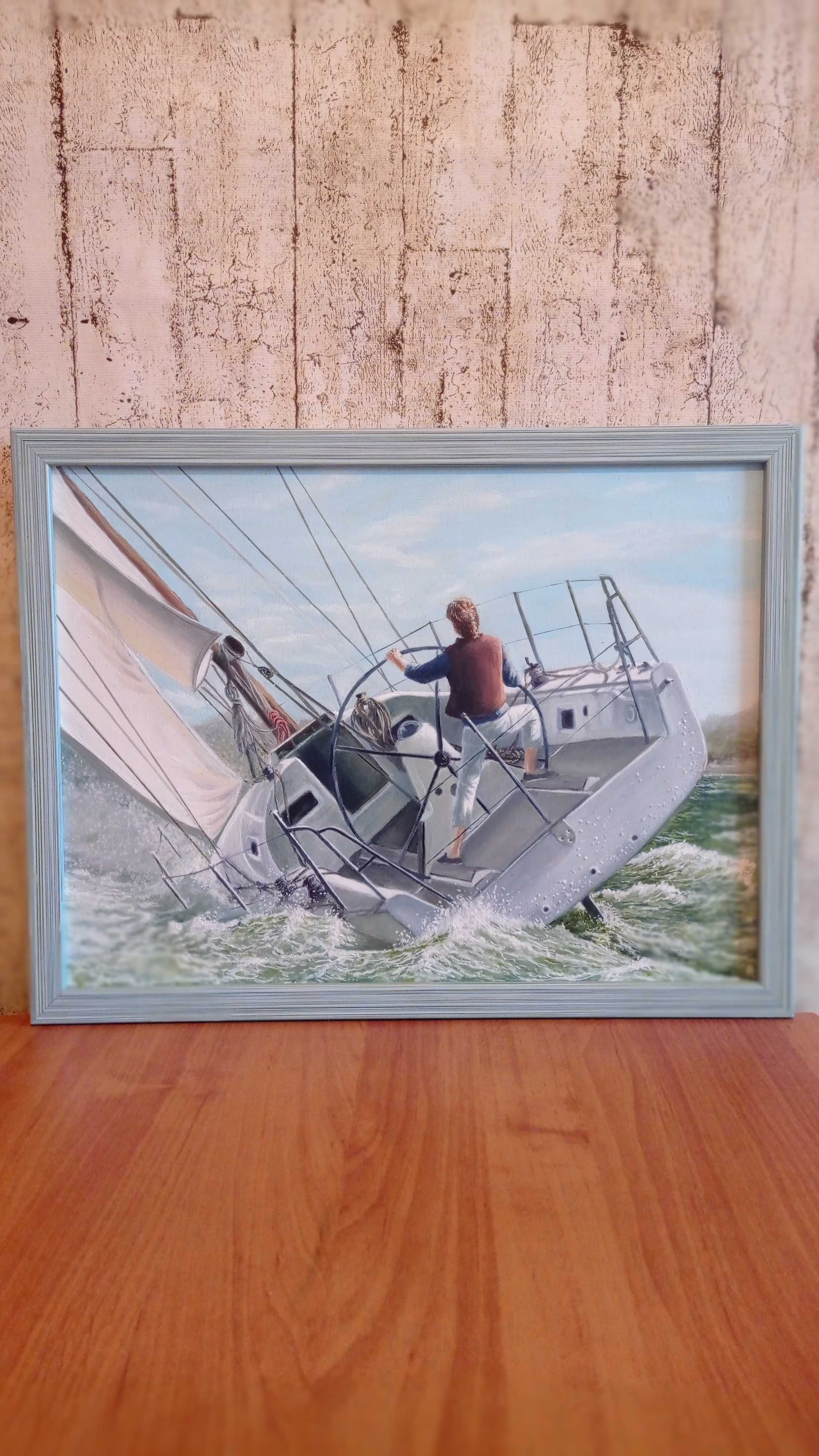 Картина маслом "Яхта". Морской пейзаж. Картина на холсте
