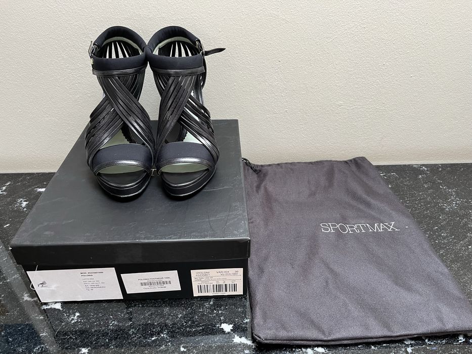 Szpilki skórzane letnie Sportmax czarne r.39 obcas 10 cm