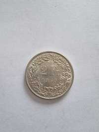 Moneta srebro 2 franki szwajcarskie 1965