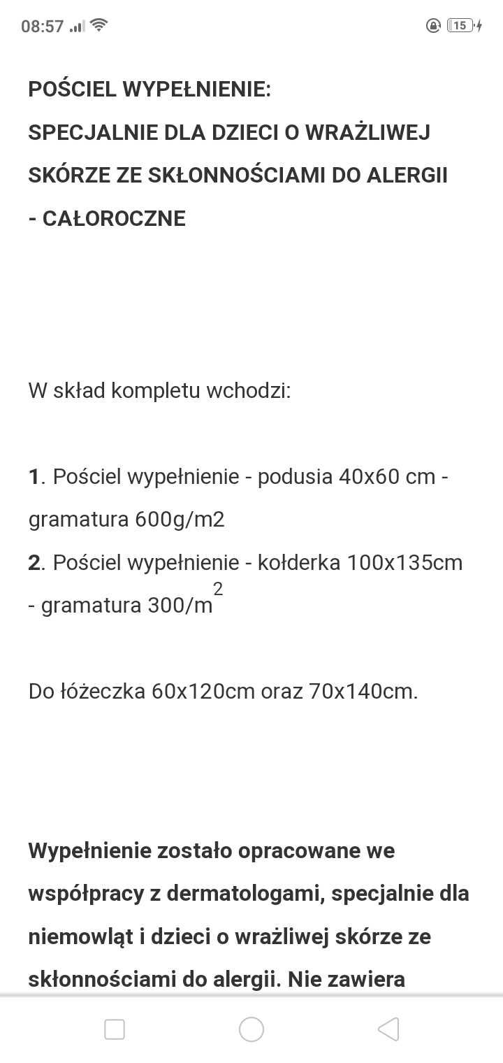 Komplet pościeli dziecięcej. Pościel, wypełnienie. Poduszka, kołdra