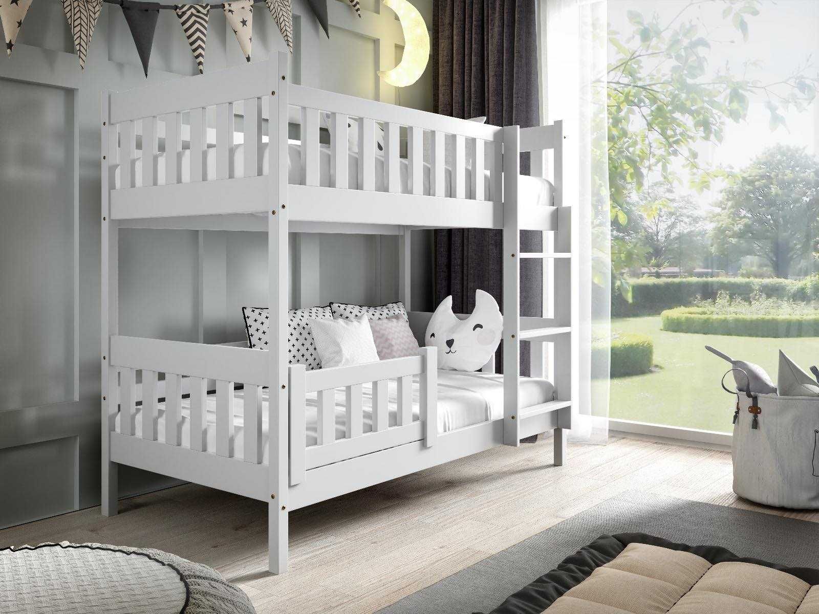 Drewniane łóżko piętrowe dla dzieci LILA szczebelki + gratis
