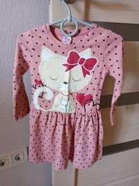 Платье сукня 3-5 лет розовое кошка