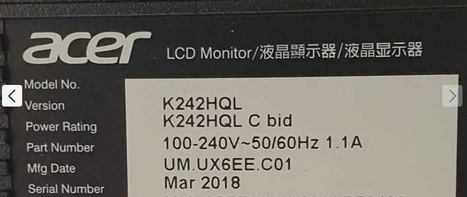 Monitor Led 24 cale ACER k242hql