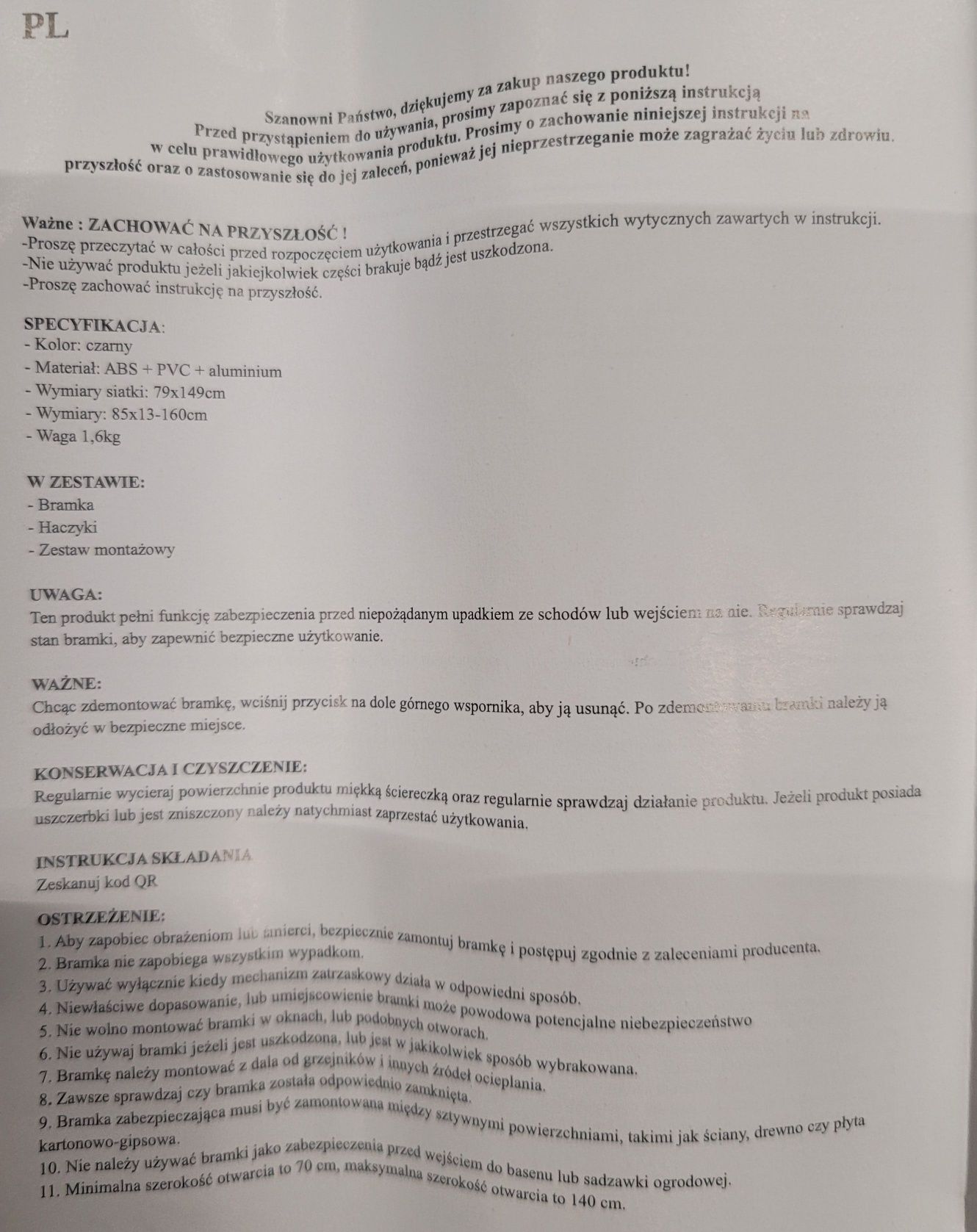 Barierka Zabezpieczająca Bramka Ochronna na Schody,Roleta  160cm